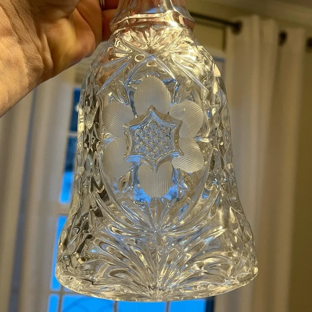 Vintage Cut Crystal Decanter with Stopper Etched Floral Design